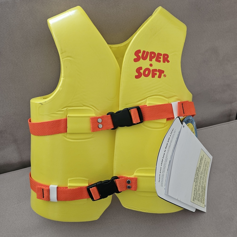 NWT Super Soft Yellow Kids Swim Vest with Orange Straps